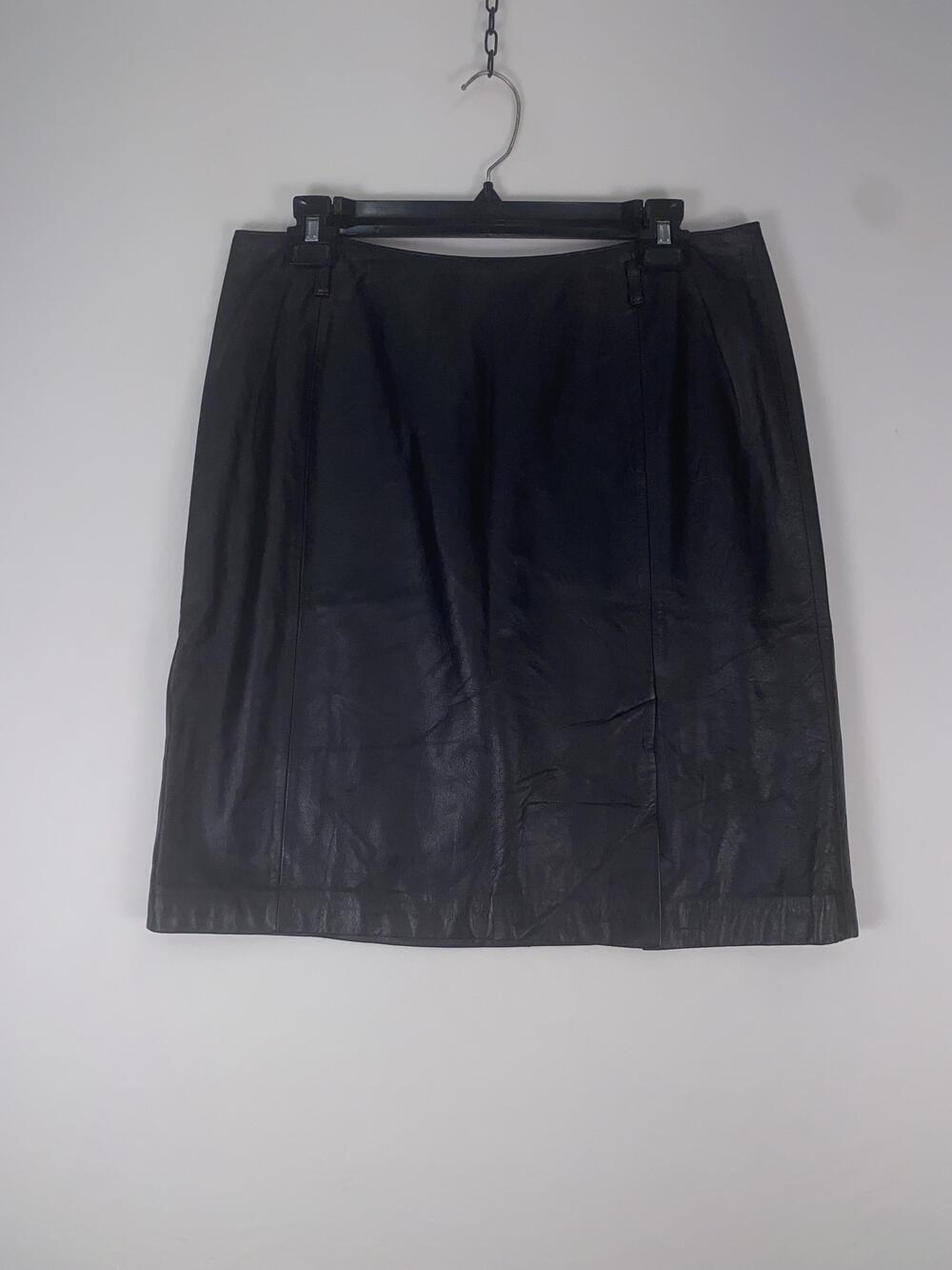 Ann Taylor LOFT Skirt Womens 14P Black Leather Lined Knee Length Pencil Petite